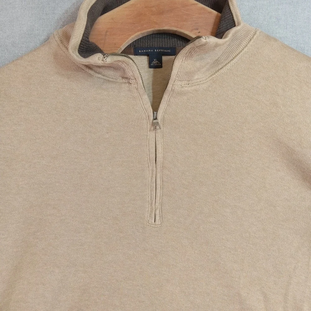 Banana Republic Mens XL Quarter Zip Tan Pullover Sweater VTG Y2K Preppy Casual